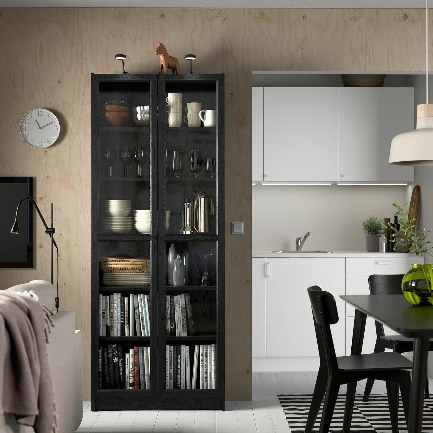 IKEA BILLY Bücherregal mit Vitrinentüren Schwarz