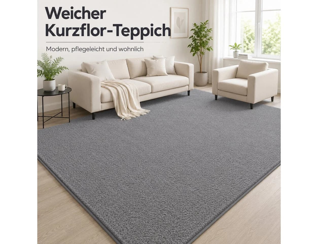 Lochas Designteppich Uni Schwarz Kurzflor Rutschfest Waschbar - Bild 2