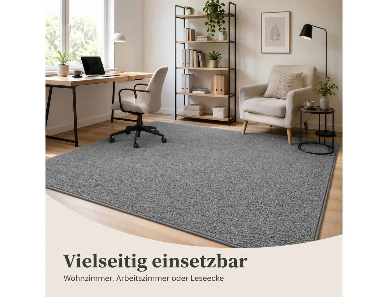 Lochas Designteppich Uni Schwarz Kurzflor Rutschfest Waschbar - Bild 3