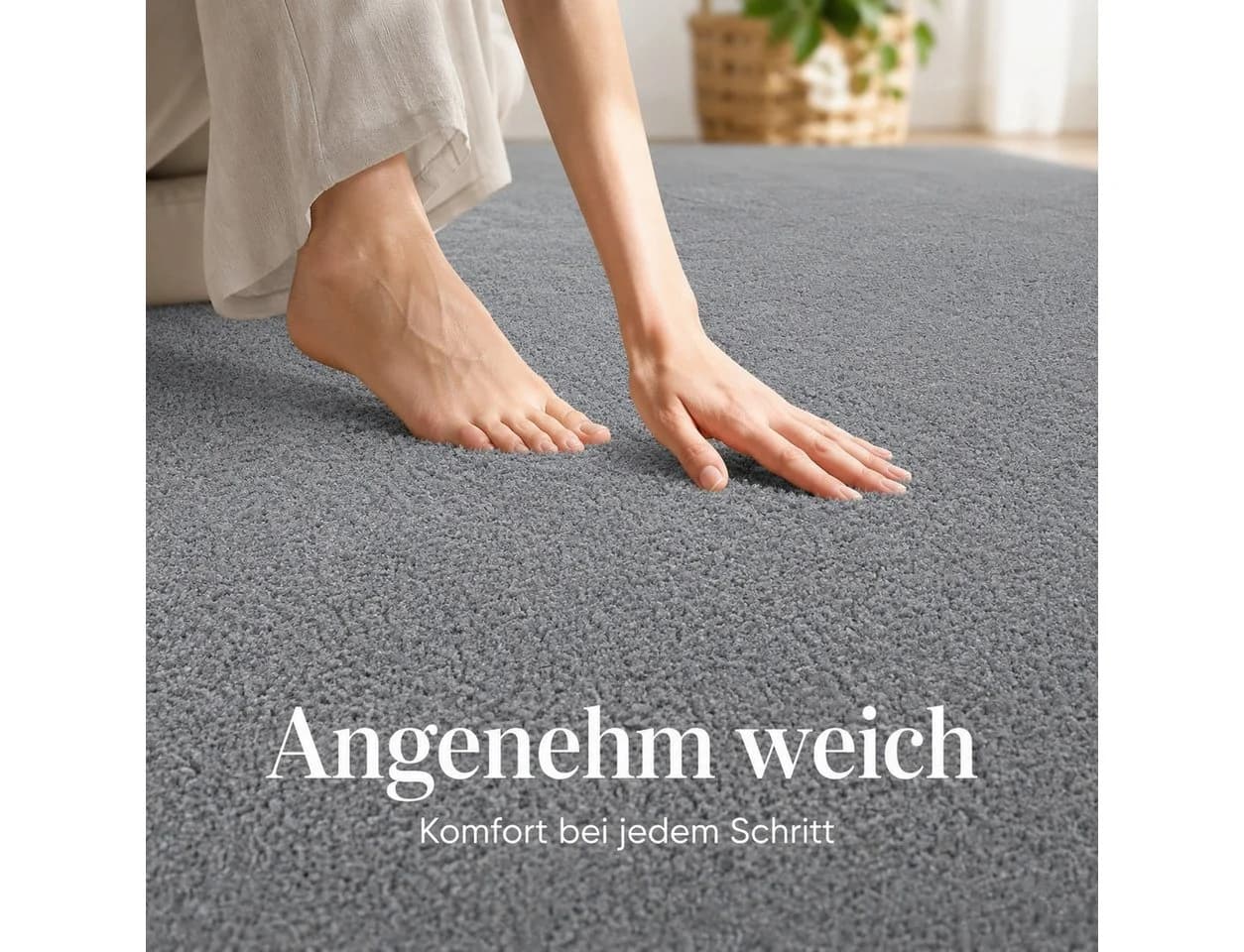 Lochas Designteppich Uni Schwarz Kurzflor Rutschfest Waschbar - Bild 4