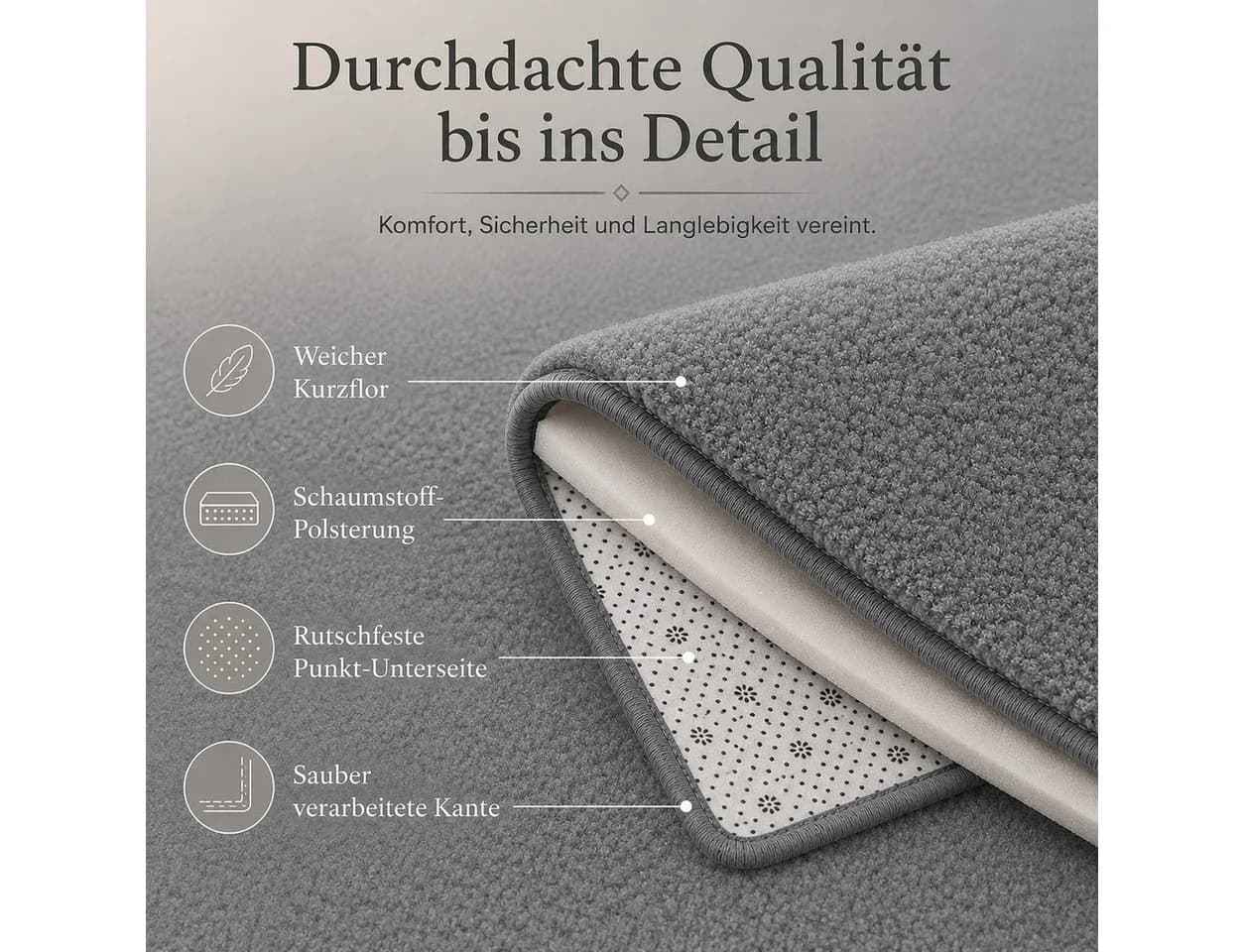Lochas Designteppich Uni Schwarz Kurzflor Rutschfest Waschbar - Bild 5
