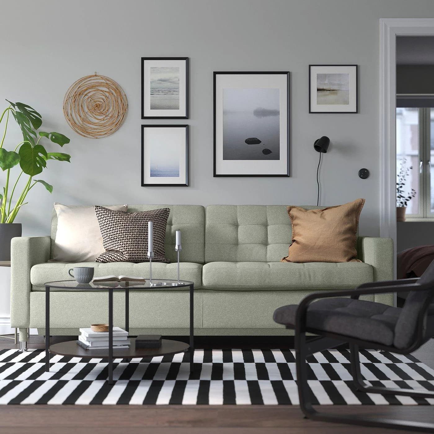 IKEA LANDSKRONA 3er-Bettsofa Gunnared Hellgrün Metall