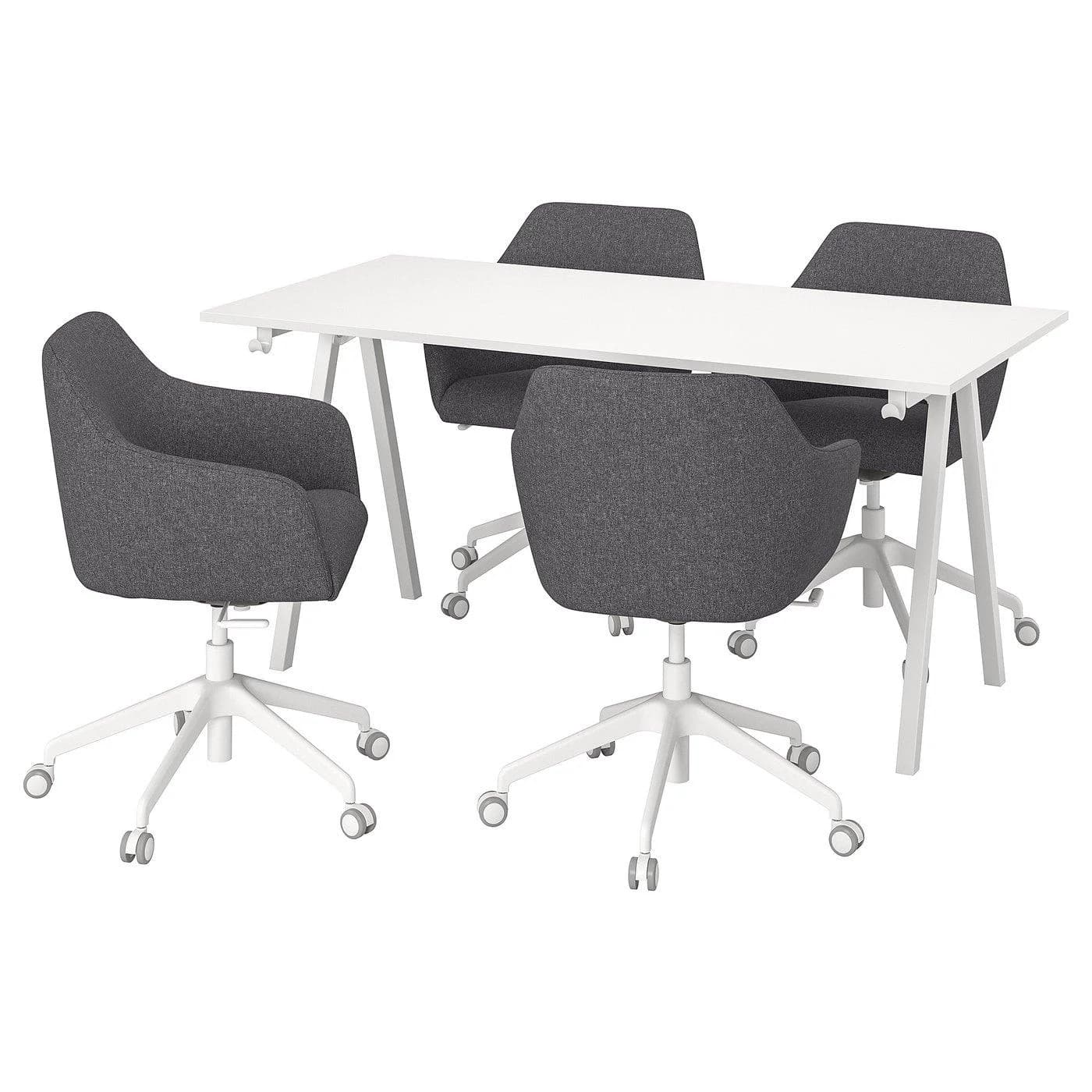 IKEA TROTTEN / TOSSBERG Konferenztisch und Stühle Set Weiß/Dunkelgrau