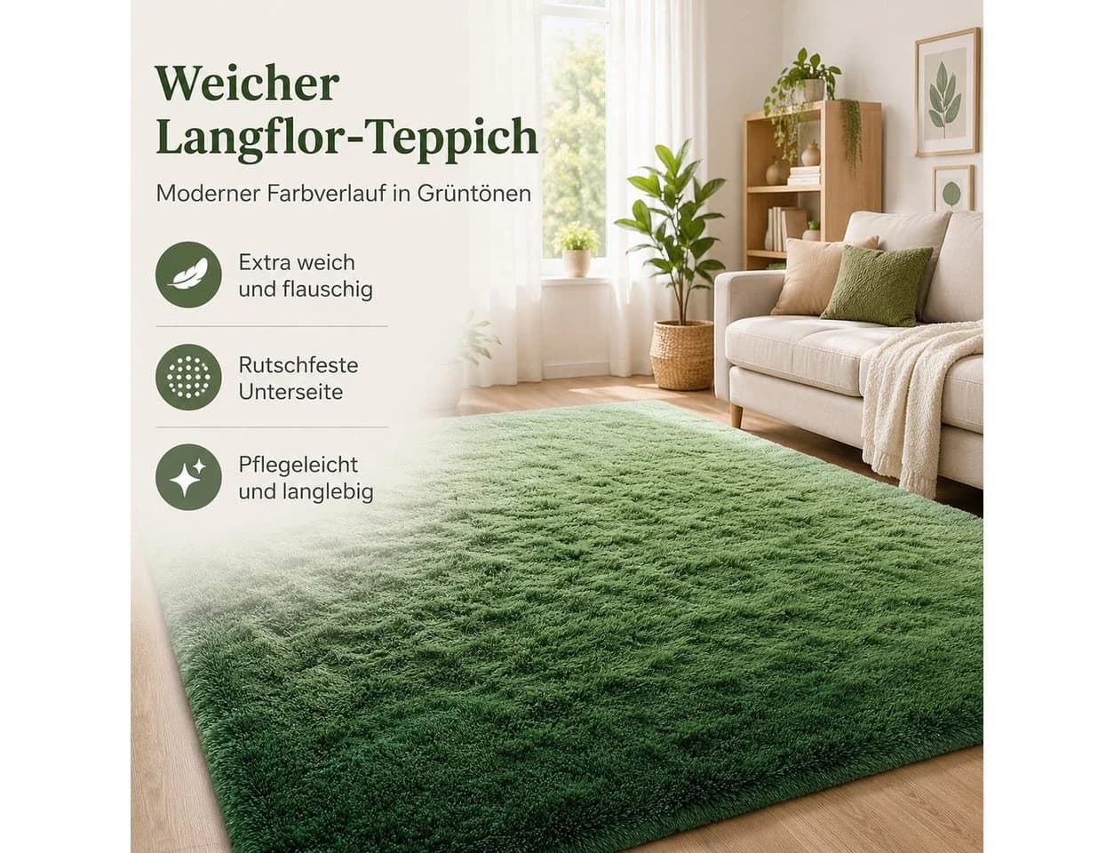 Lochas Hochflor-Teppich Grün Weich & Kuschelig - Bild 4