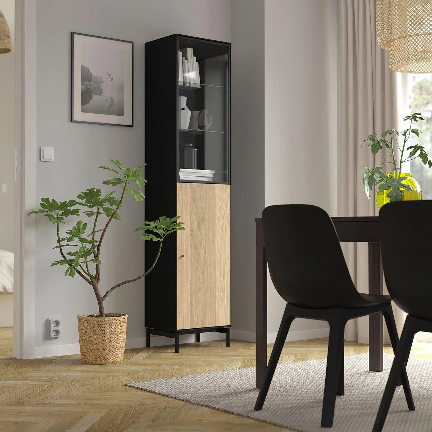 IKEA BOASTAD Hochschrank Schwarz Eichenfurnier mit integrierter Beleuchtung