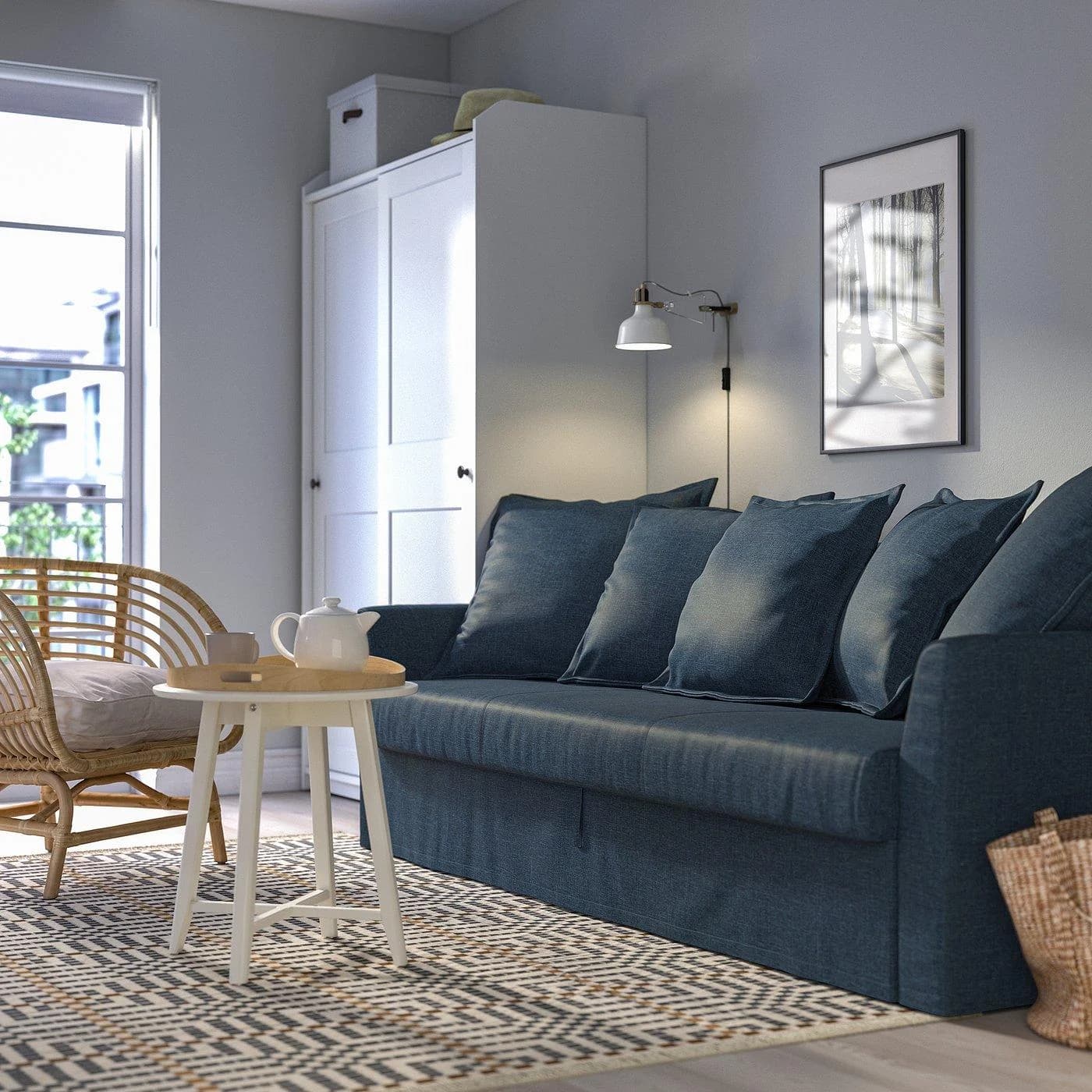 IKEA HOLMSUND 3er-Bettsofa Dunkelblau Stoff