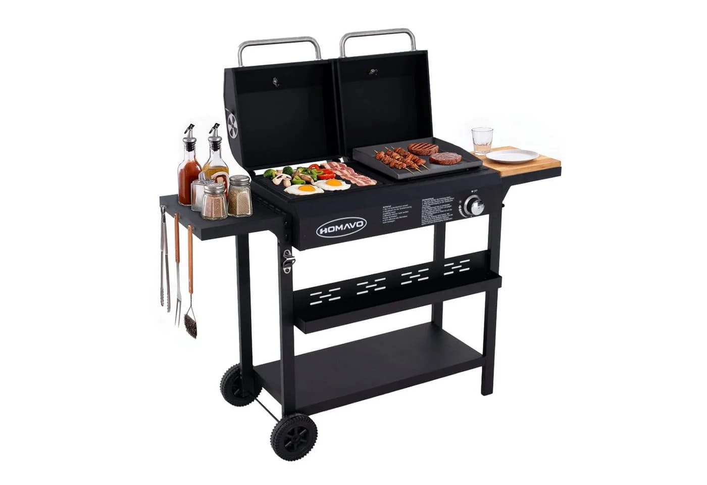 HOMAVO Gasgrill 2-in-1 Gas- & Holzkohlegrill Schwarz Silber - Bild 2