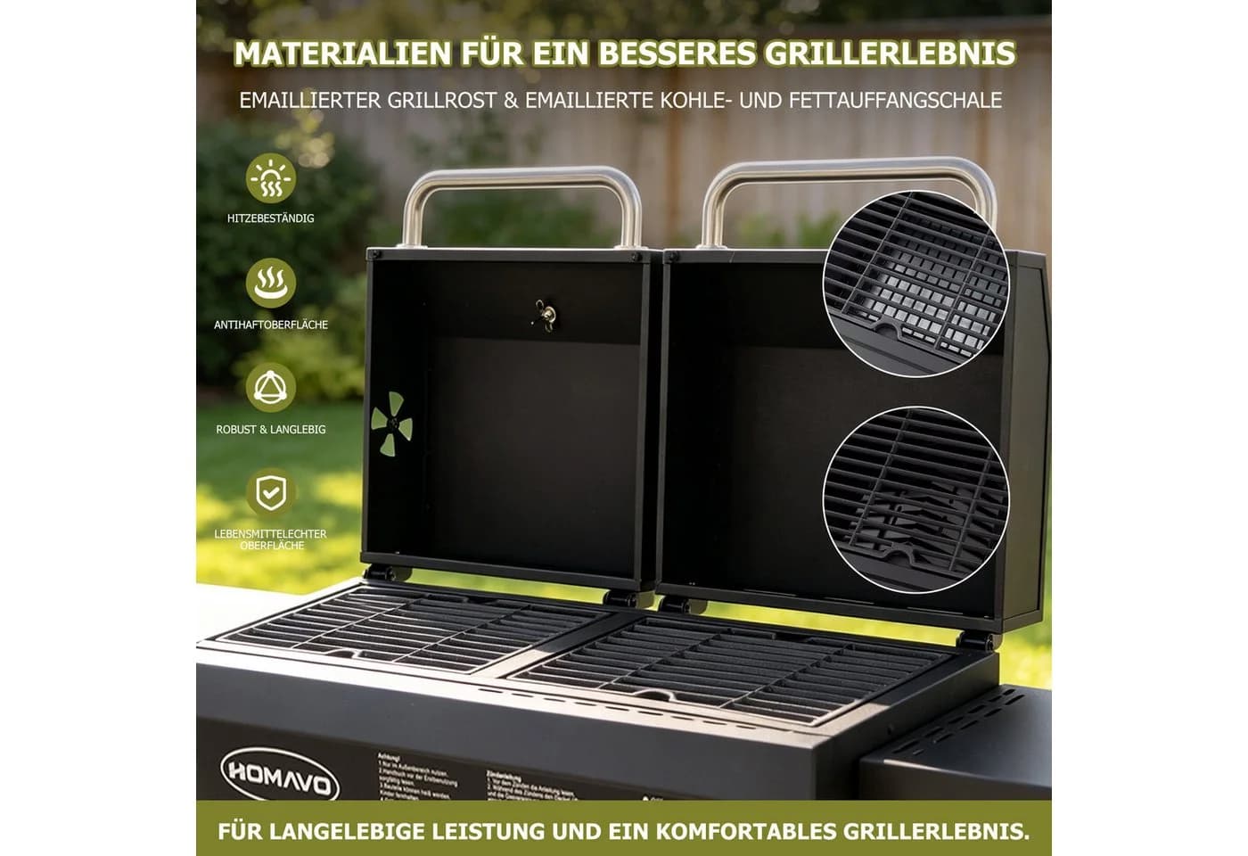 HOMAVO Gasgrill 2-in-1 Gas- & Holzkohlegrill Schwarz Silber - Bild 3