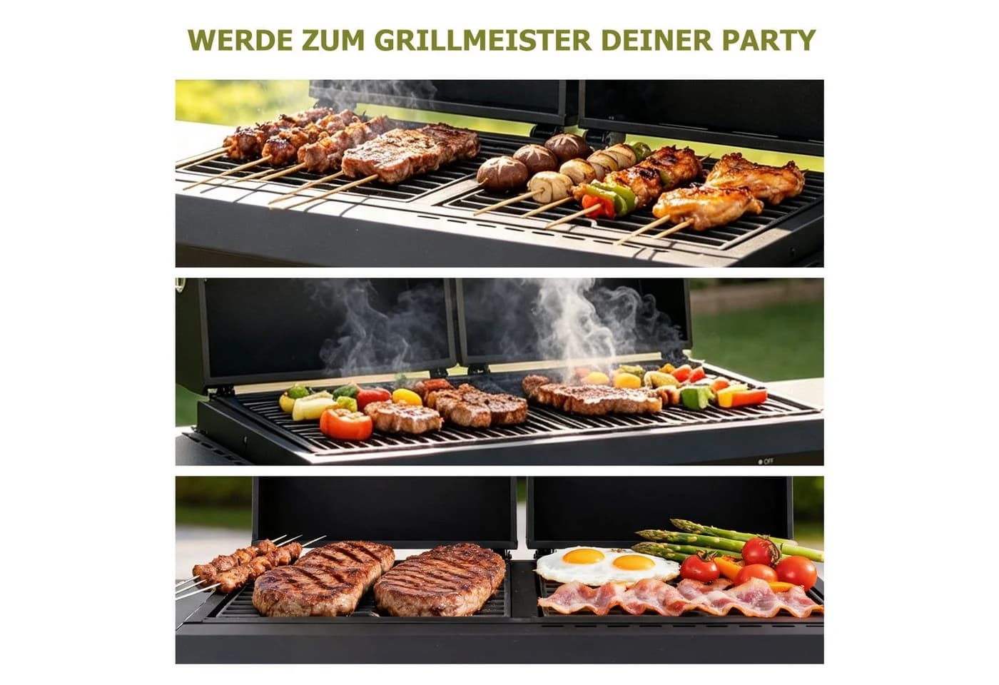 HOMAVO Gasgrill 2-in-1 Gas- & Holzkohlegrill Schwarz Silber - Bild 5