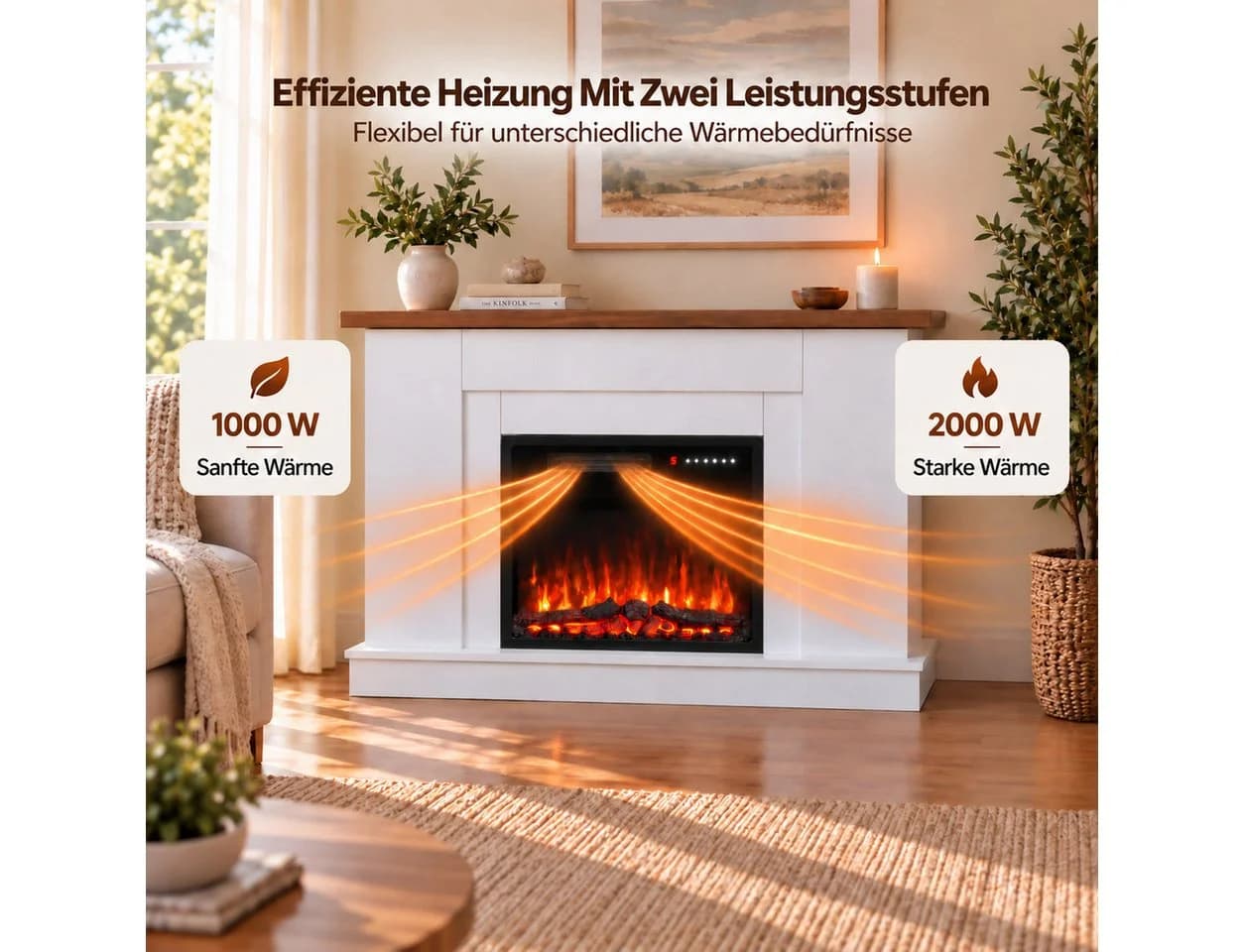 HOMAVO Elektrokamin mit Schrank 23 Zoll 3D-Flammeneffekt Timer Fernbedienung - Bild 4