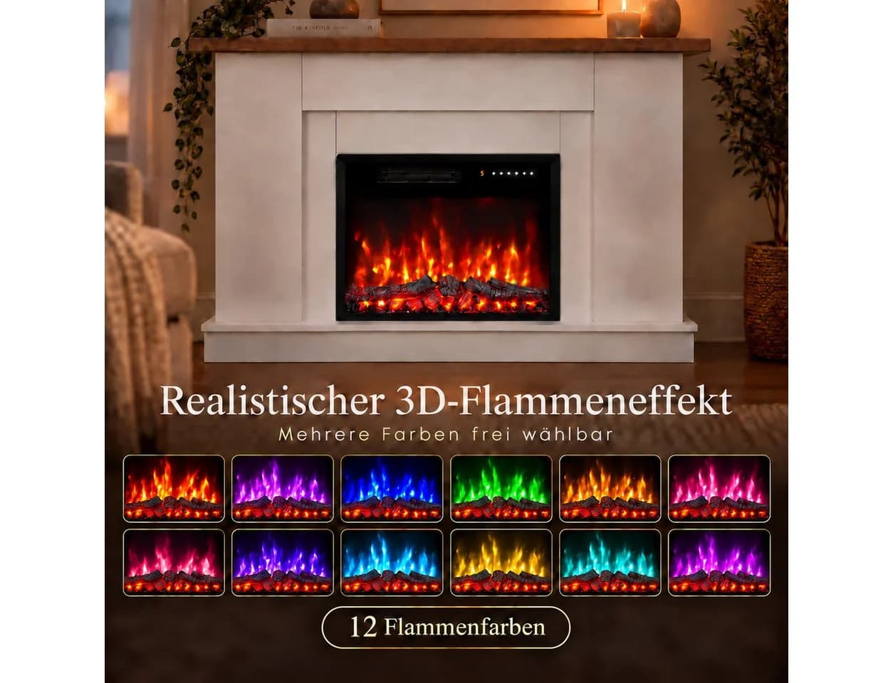 HOMAVO Elektrokamin mit Schrank 23 Zoll 3D-Flammeneffekt Timer Fernbedienung - Bild 5