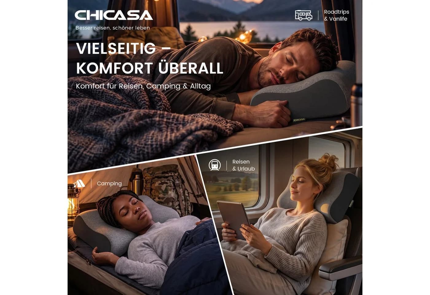 CHICASA Reisekissen Nackenkissen grau Memory Foam