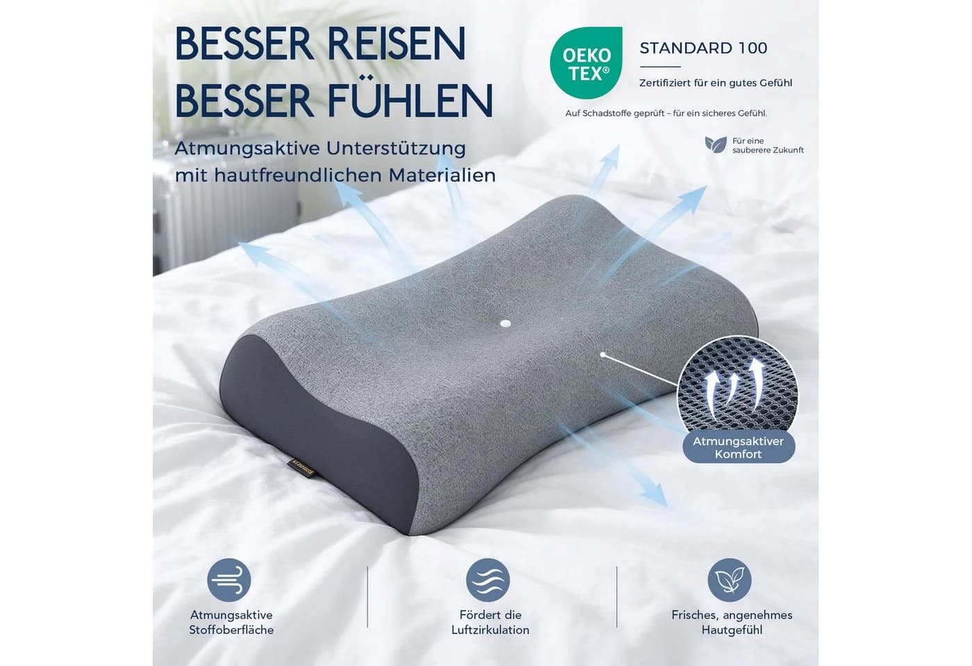 CHICASA Reisekissen Nackenkissen grau Memory Foam - Bild 5