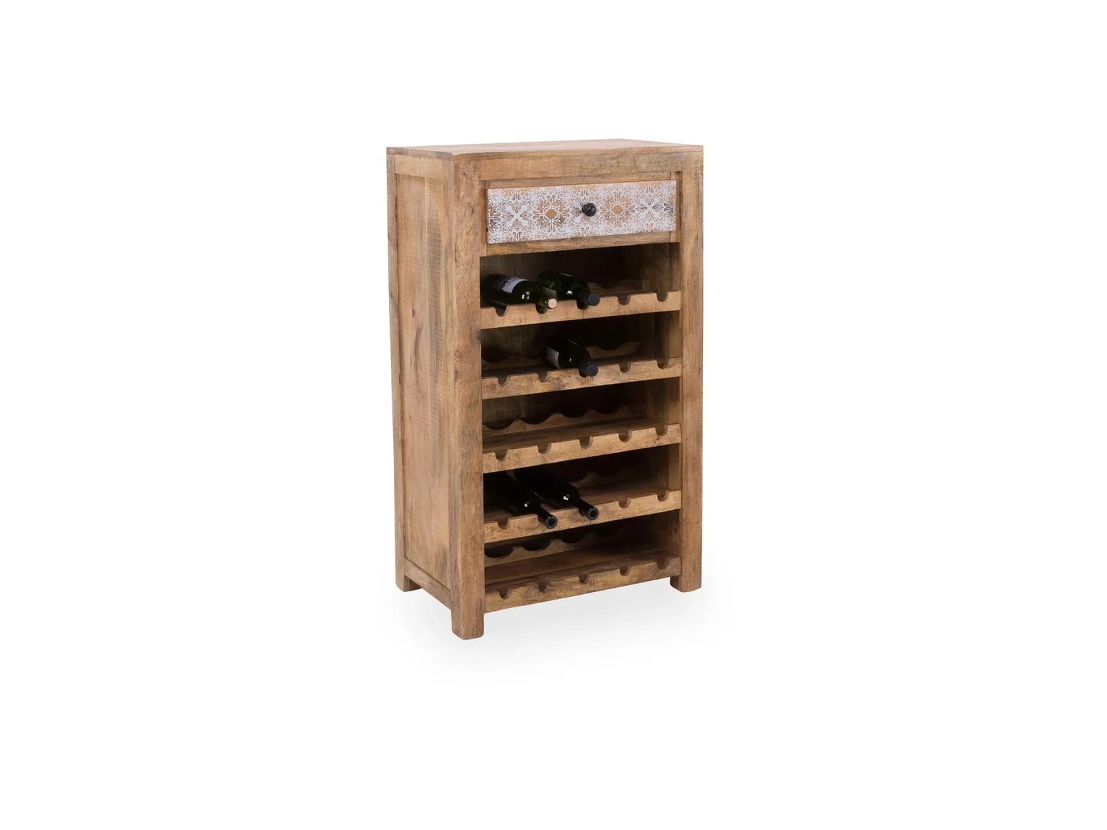 Weinregal Animate Mango sägerau natur mit 1 Schublade und 5 Weinregalen