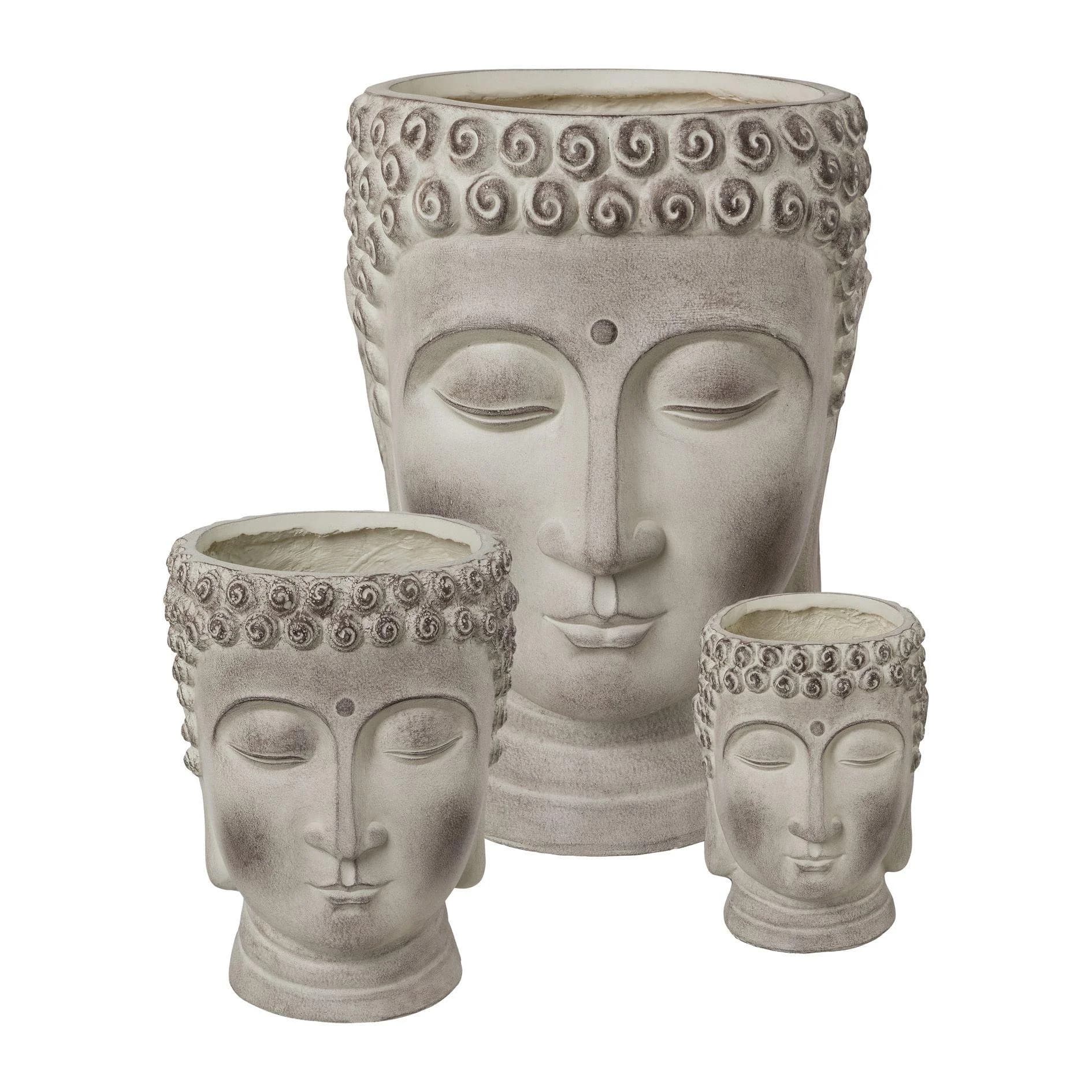 Gasper Buddhakopf FIBRECLAY Grau zum Bepflanzen