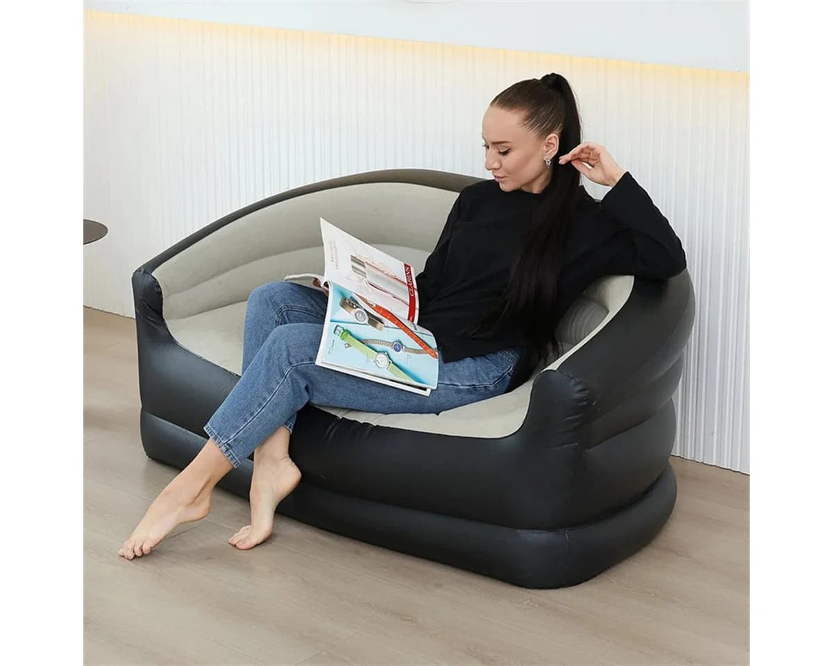 Insma Luftsofa Aufblasbar 2-Sitzer Grau Schwarz Outdoor Camping - Bild 2