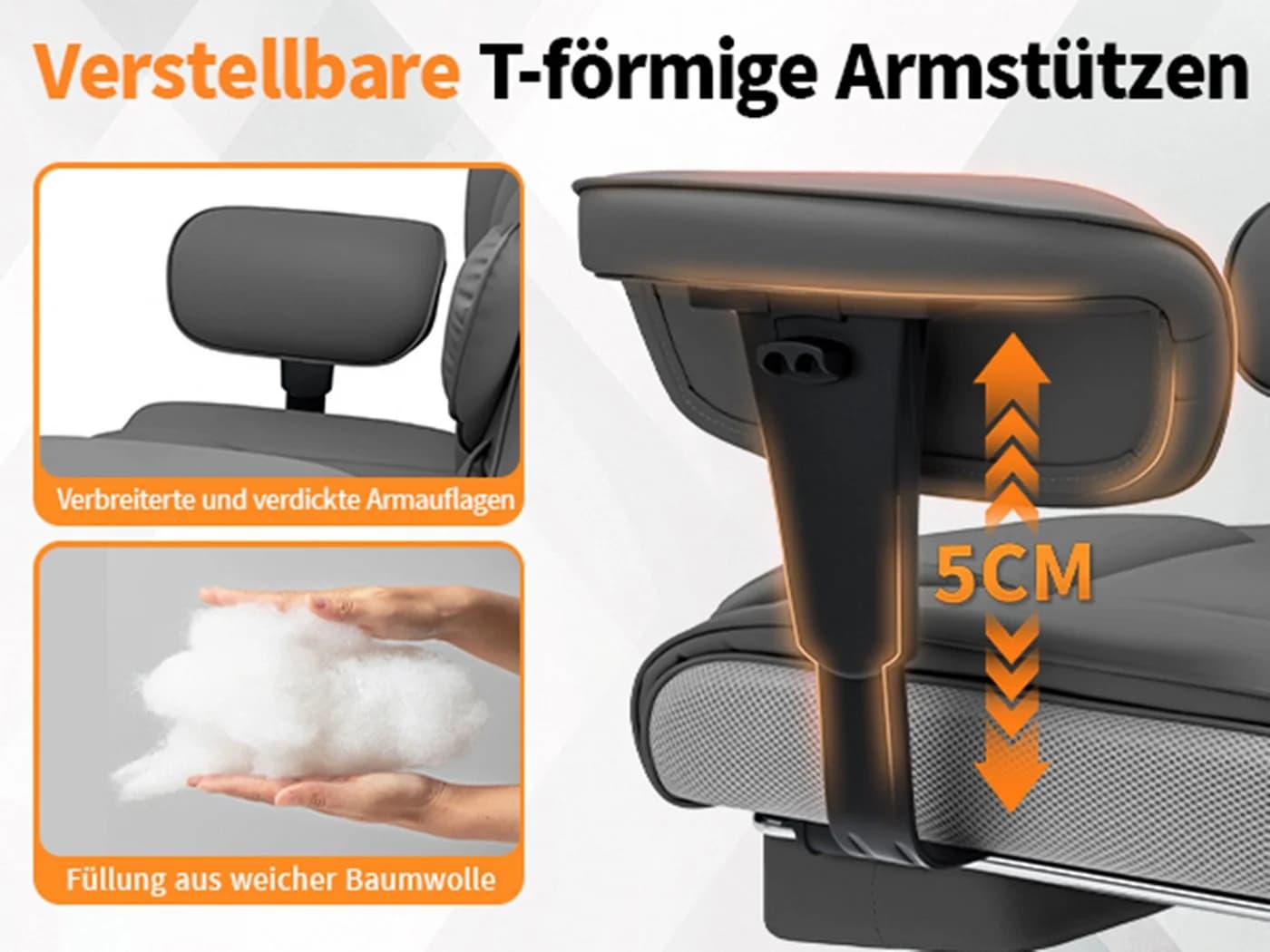 Hoffree Drehstuhl XXL Ergonomischer Bürostuhl Grau Kunstleder - Bild 5