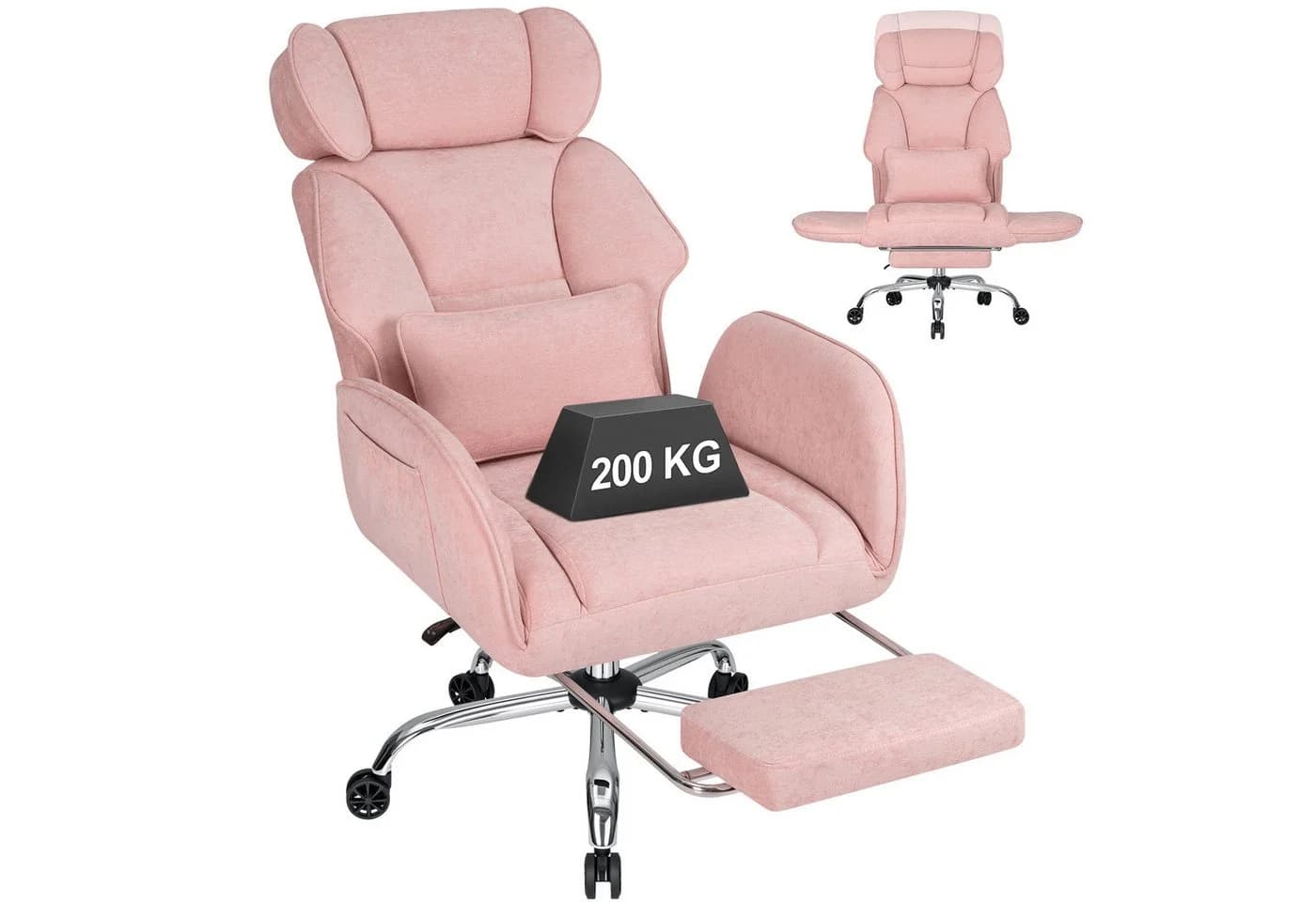 Hoffree Chefsessel Ergonomischer Bürostuhl Rosa Chenille - Bild 2