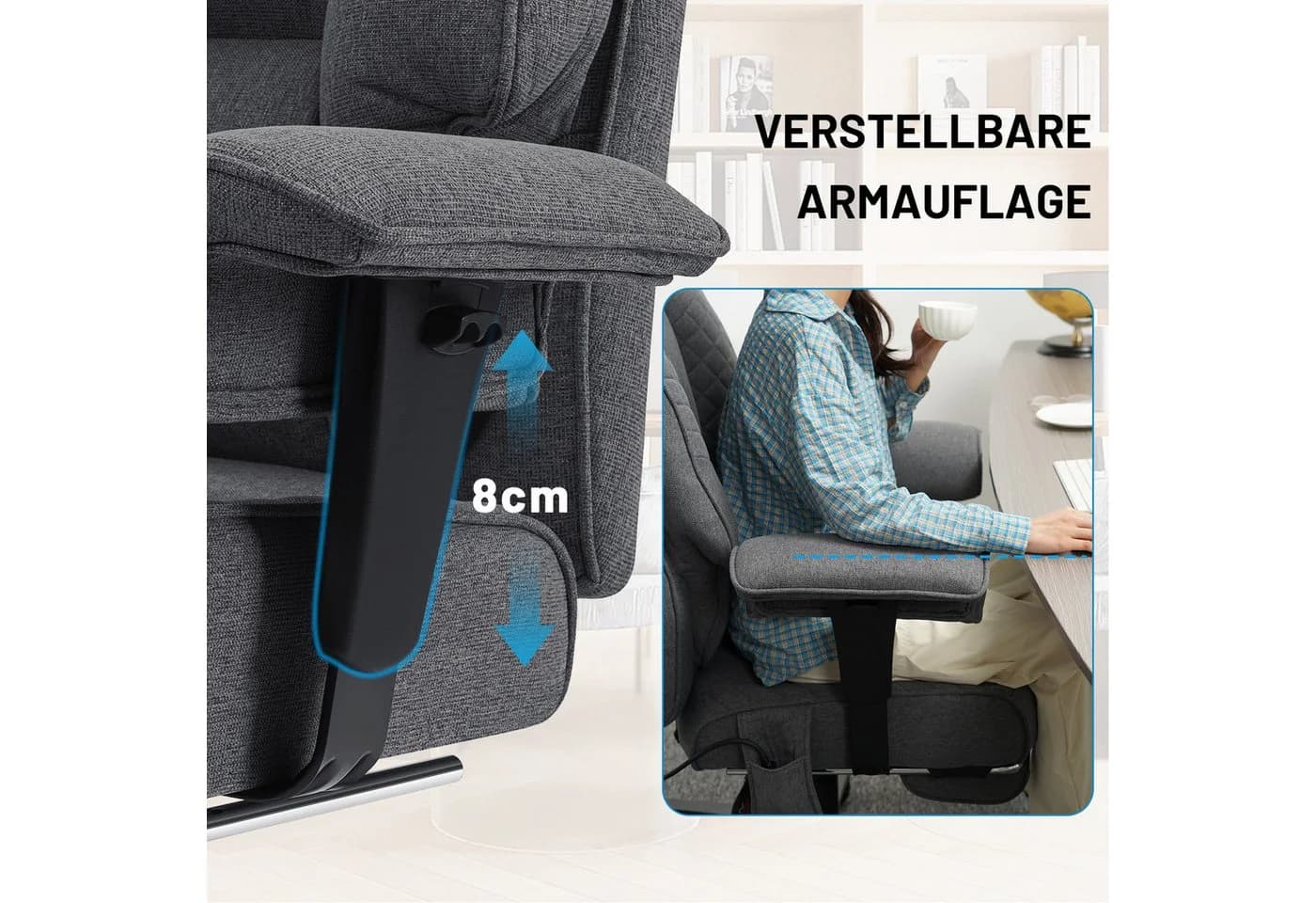 Hoffree Chefsessel XXL Grau Ergonomischer Bürostuhl mit Lendenstütze - Bild 5