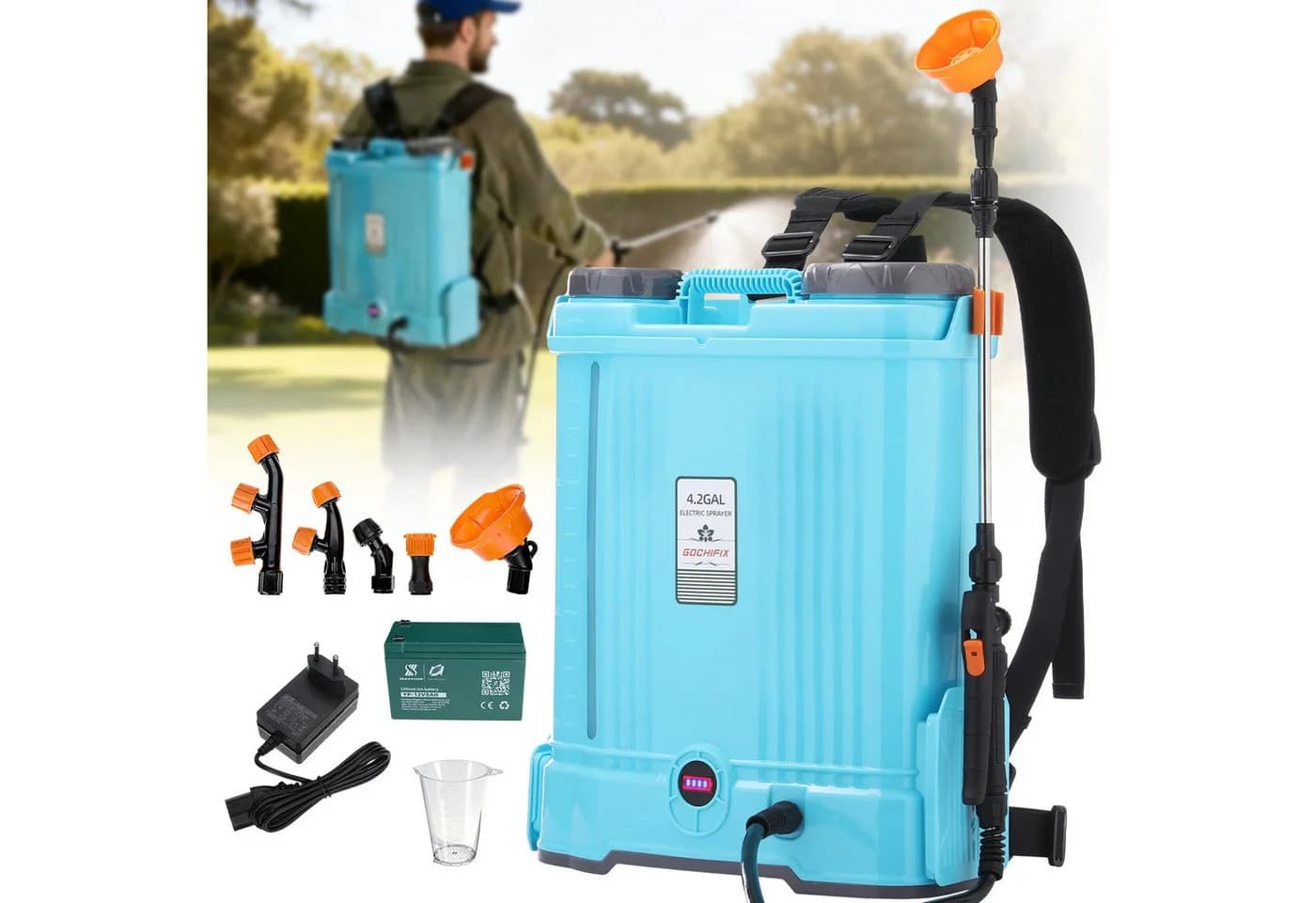 Insma Elektrisches Gartensprühgerät 16L mit Akku, 5 Düsen & Teleskoplanze - Bild 2