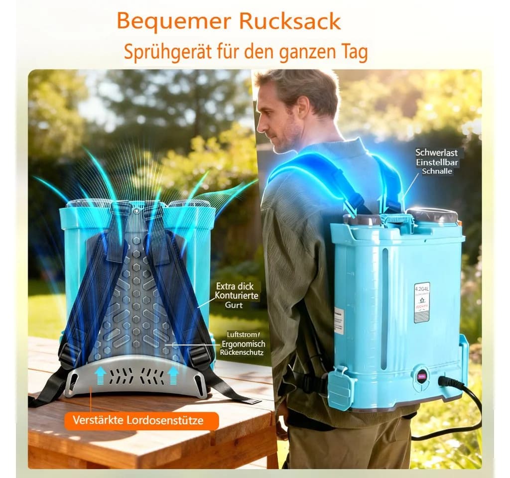 Insma Elektrisches Gartensprühgerät 16L mit Akku, 5 Düsen & Teleskoplanze - Bild 4