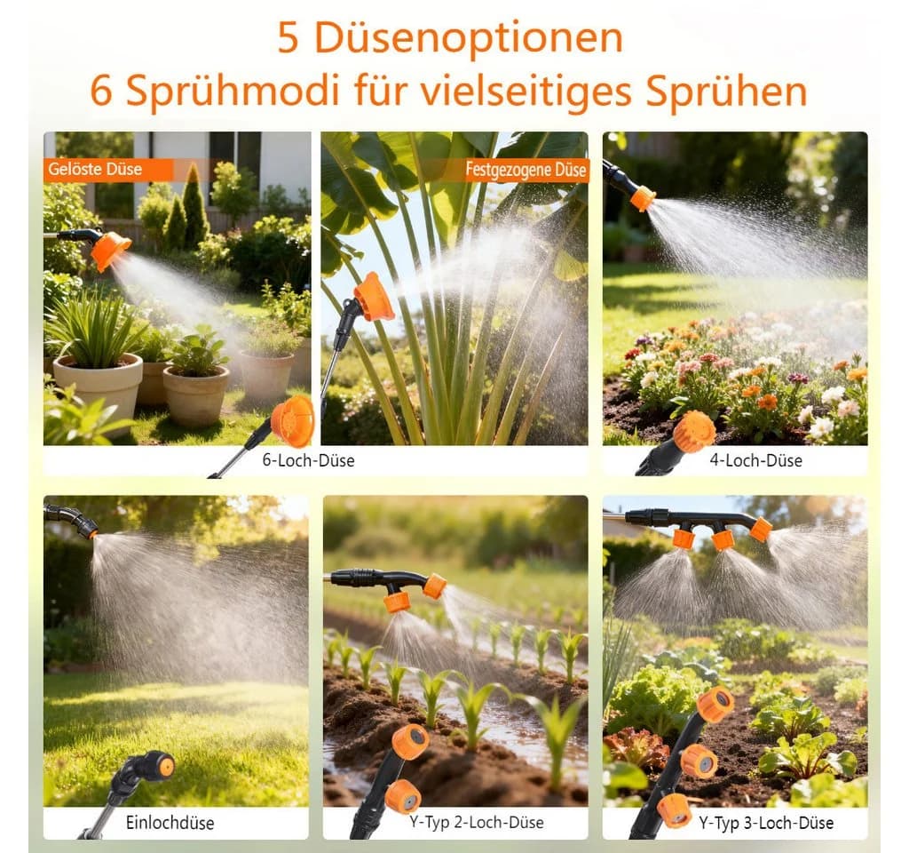 Insma Elektrisches Gartensprühgerät 16L mit Akku, 5 Düsen & Teleskoplanze - Bild 5