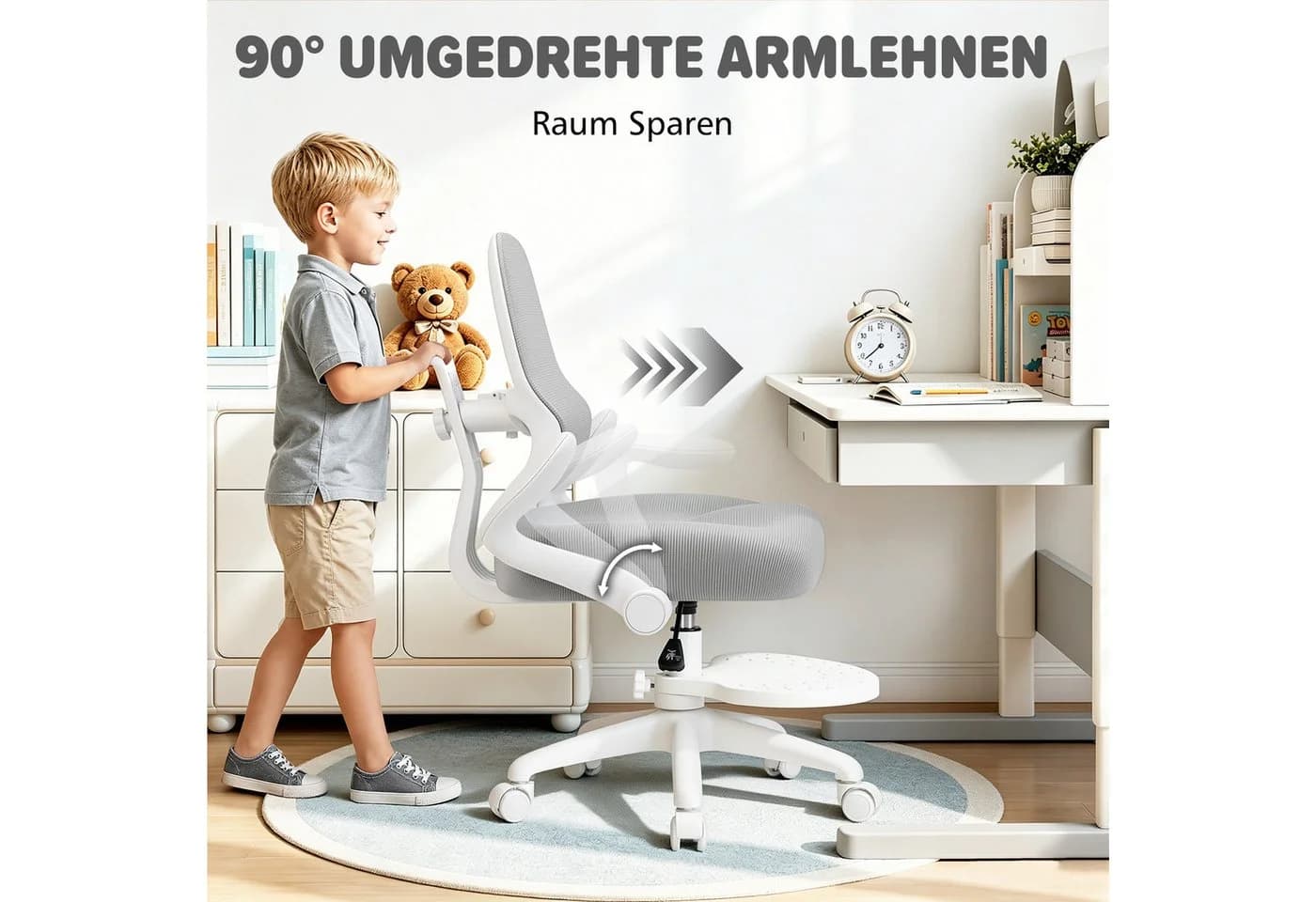 Hoffree Ergonomischer Kinder-Schreibtischstuhl Grau Verstellbar - Bild 3