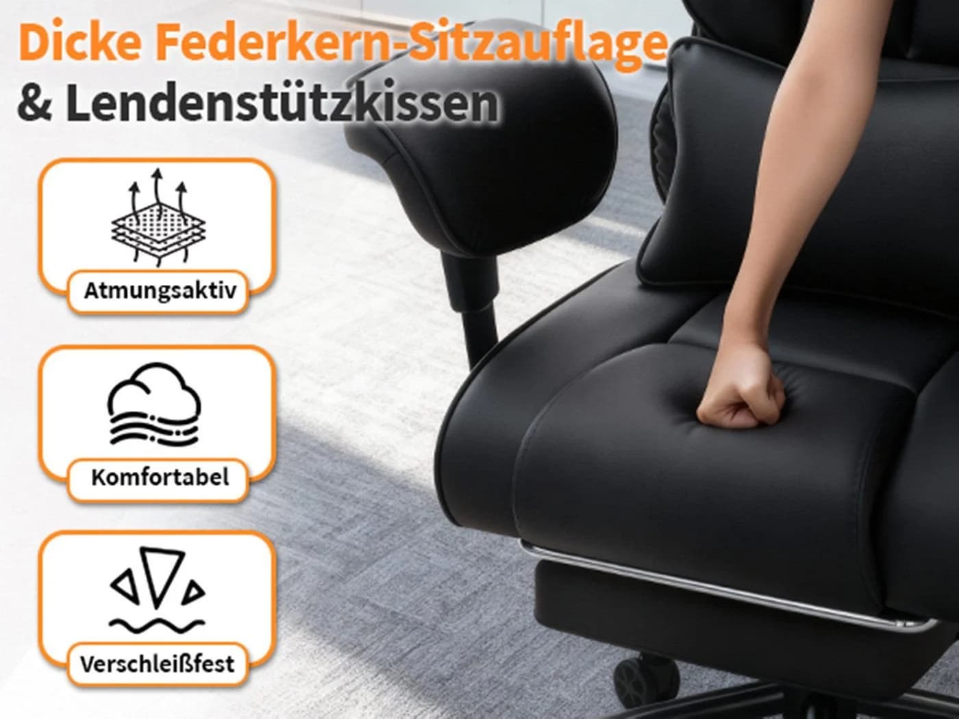 Hoffree Ergonomischer Bürostuhl XXL mit Fußstütze & Kunstleder - Bild 5