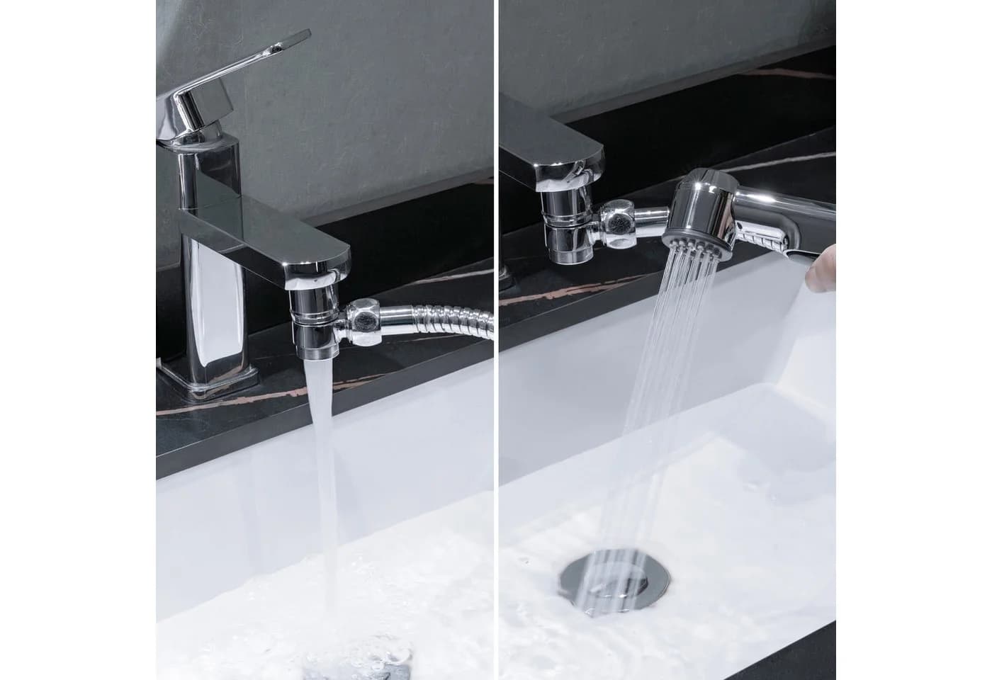 Euroshowers GmbH Waschbeckendusche-Set Weiß/Silber mit Knopfdruck und Anti-Kalk - Bild 3
