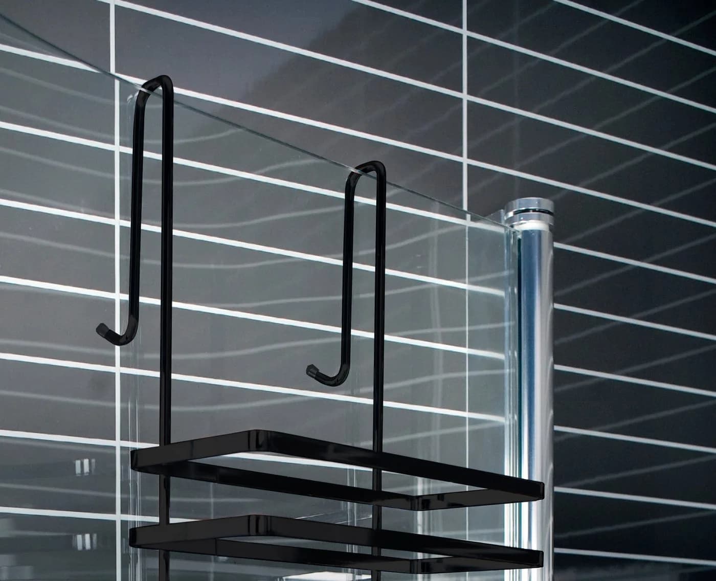 Euroshowers Duschregal zum Einhängen 3 Etagen matt schwarz mit Haken