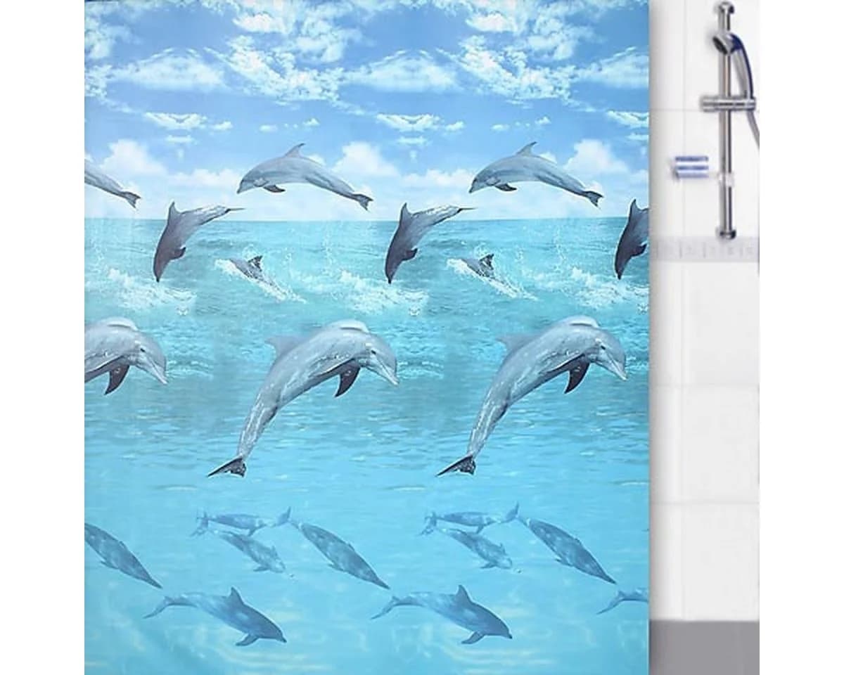 Euroshowers Duschvorhang Delfinmotiv Blau mit 12 Ringen - Bild 2