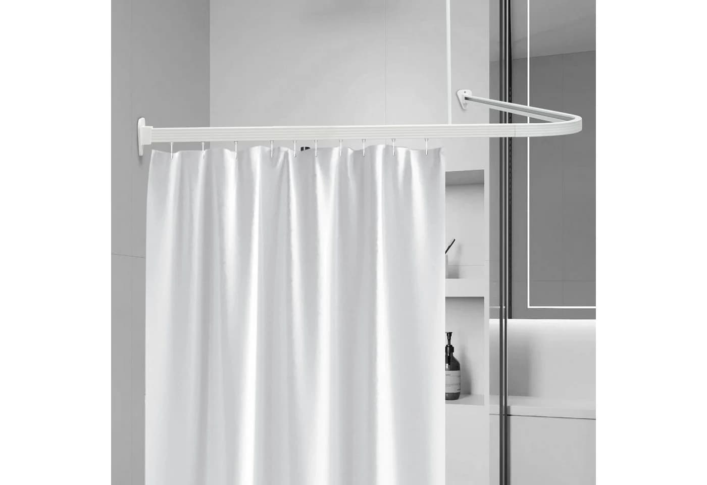 Euroshowers Duschvorhangstange L-förmig Weiß Aluminium Set