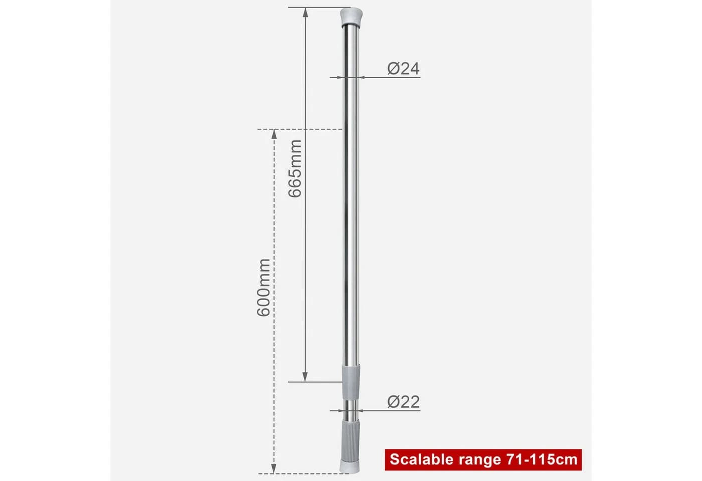 Euroshowers GmbH Duschvorhangstange Teleskopstange aus Edelstahl, ausziehbar 160–290 cm, Ø 25 mm