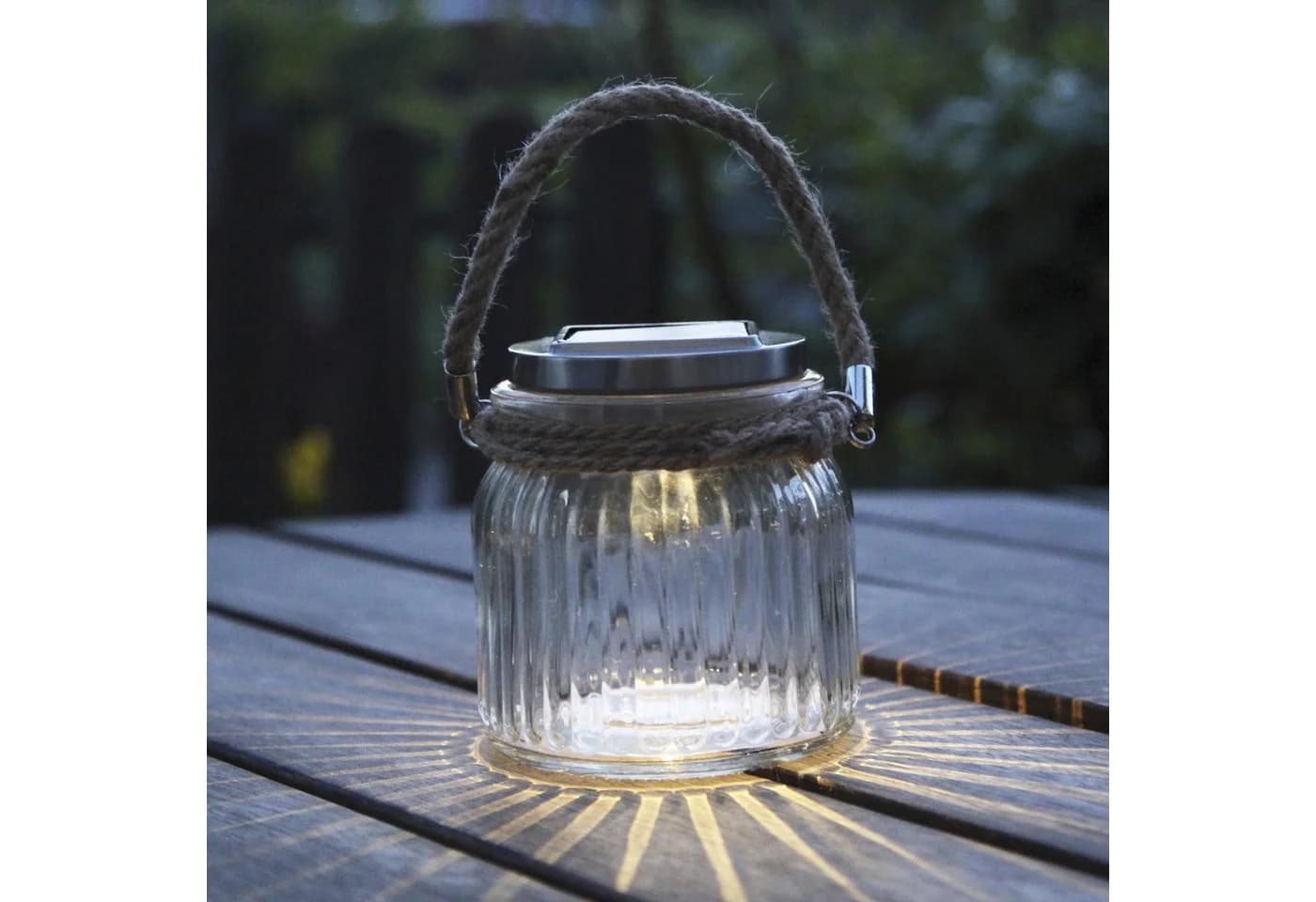 Solarbetriebene LED-Tischleuchte Jar aus Glas
