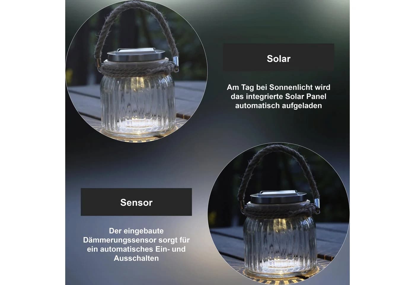 Solarbetriebene LED-Tischleuchte Jar aus Glas - Bild 4