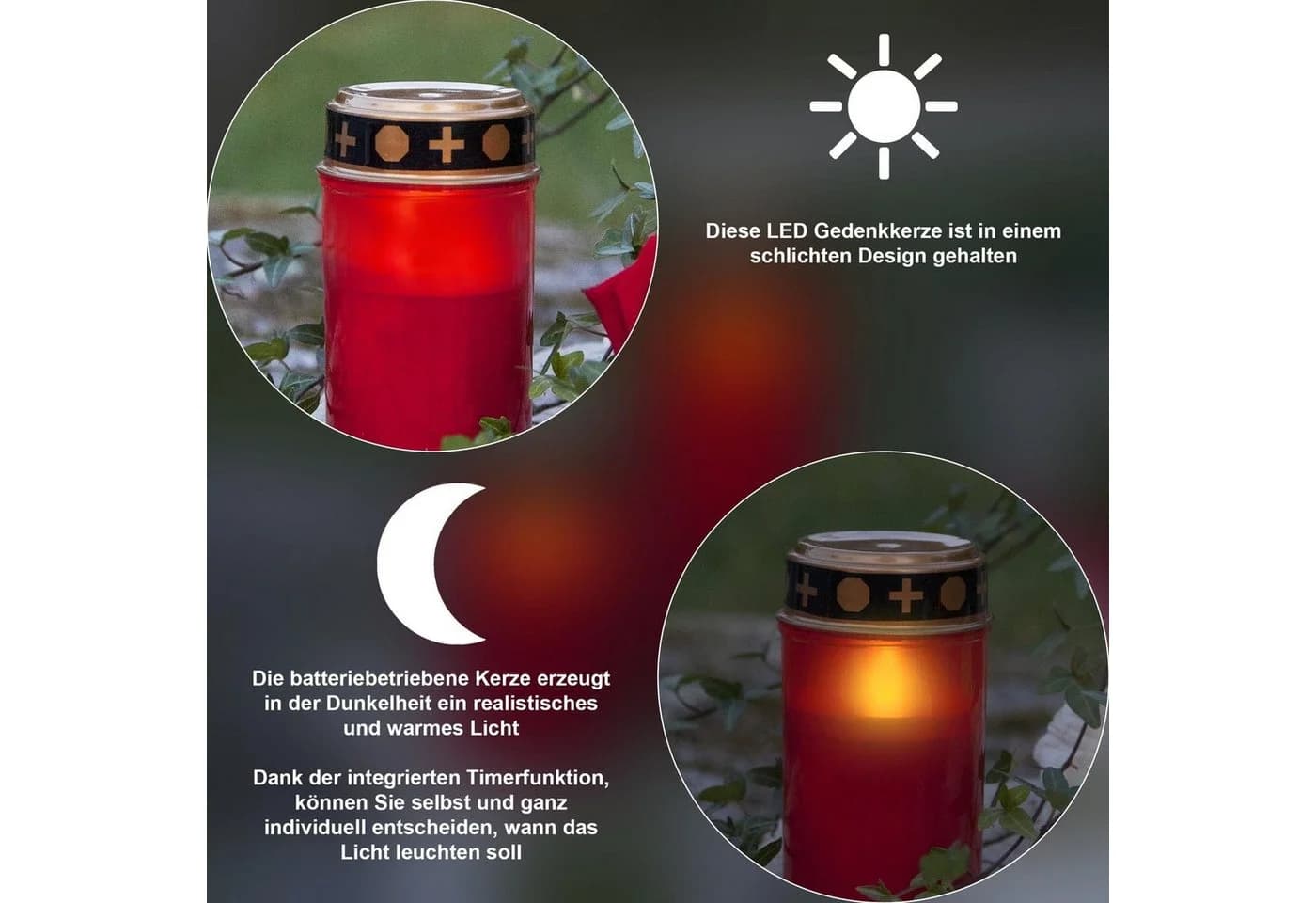 STAR TRADING LED-Kerze Grabkerze Serene Rot mit Timer - Bild 4