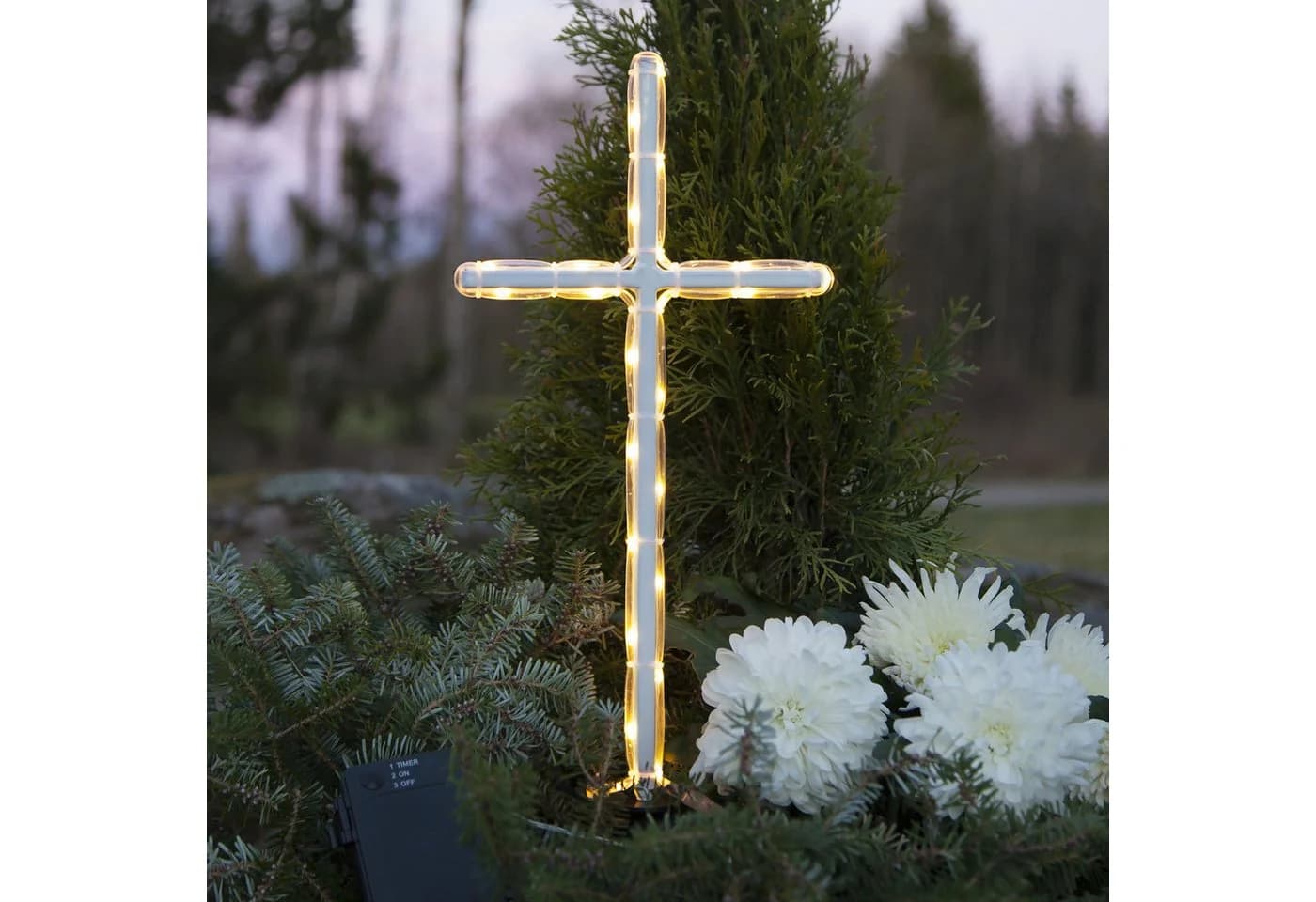 STAR TRADING LED Grabkreuz 41cm Weiß Timer 24 LEDs - Bild 3