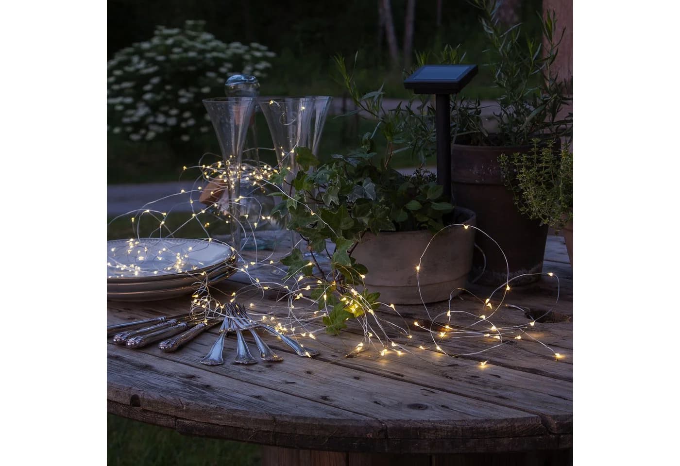STAR TRADING Solar-Lichterkette Dew Drop 200 LEDs Silber