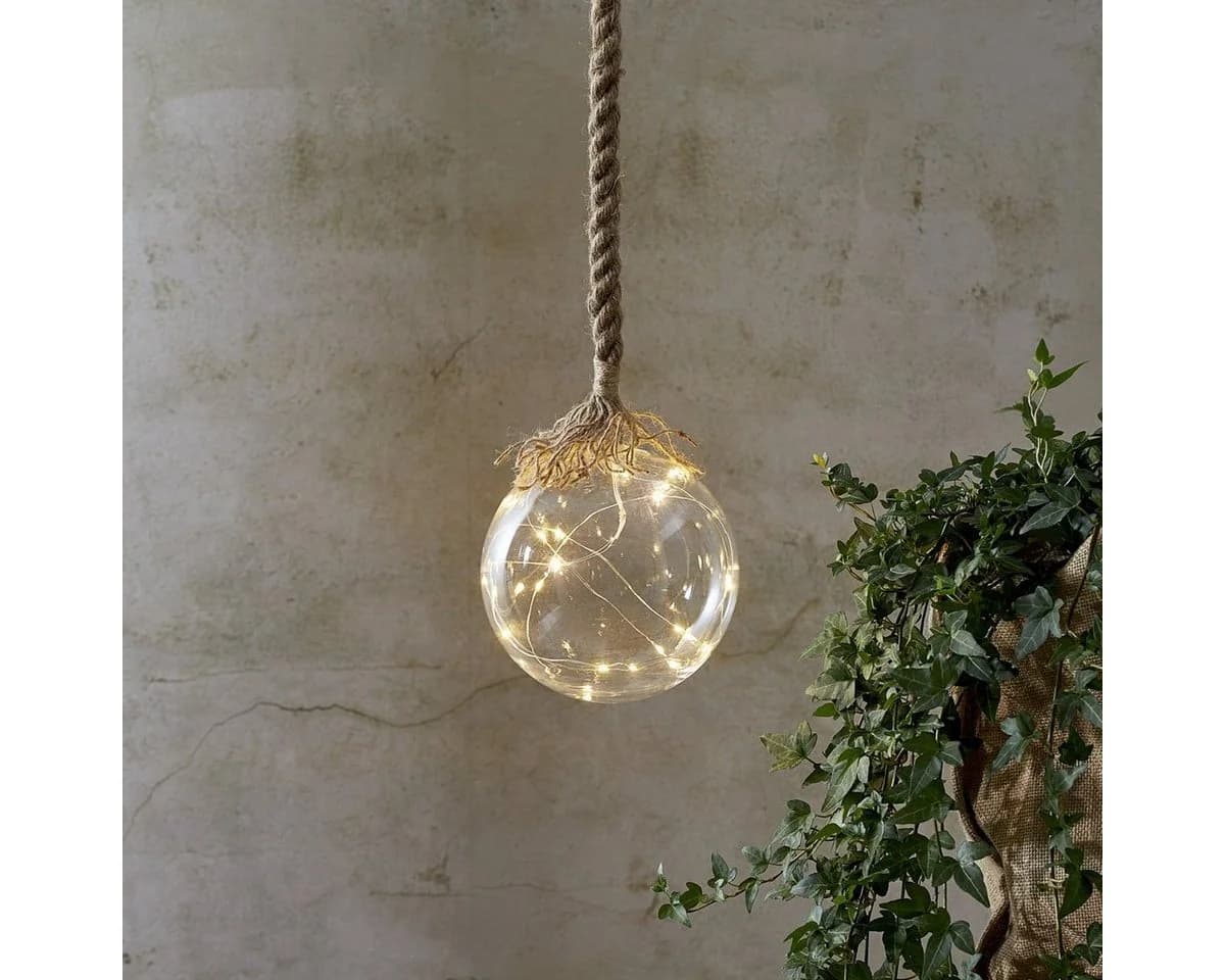 STAR TRADING LED Glaskugel mit Juteseil 15 LEDs warmweiß Timer - Bild 2