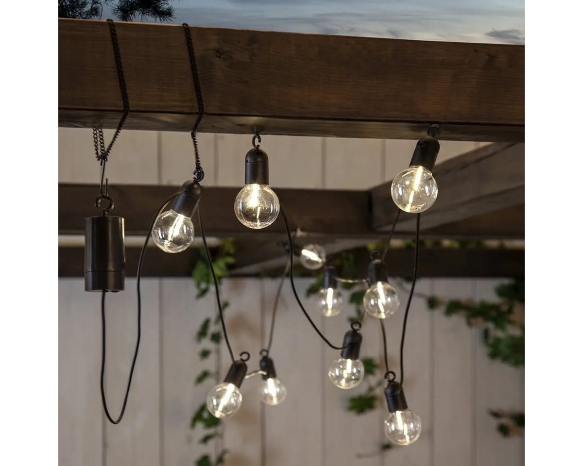 STAR TRADING LED-Lichterkette 10 Kugeln Filament Warmweiß 3,6m Batterie Timer