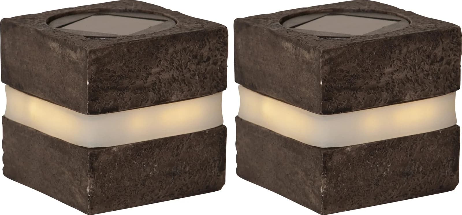 Star Trading Solar-Dekoration Stonecube 2er-Set Grau LED