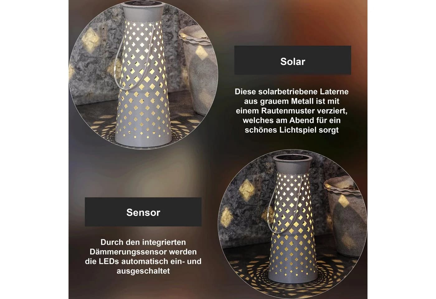 STAR TRADING LED Solarleuchte Romby Grau Metall Dämmerungssensor - Bild 4