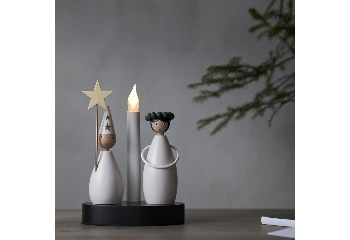 STAR TRADING LED Schwibbogen Kerzenleuchte Christmas Joy Schwarz/Weiß