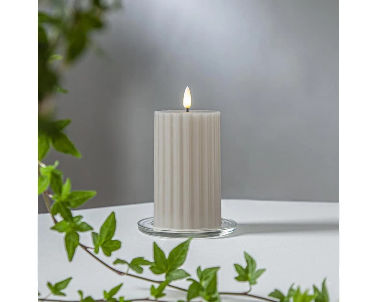 STAR TRADING LED Stumpenkerze STRIPE Beige Echtwachs Timer