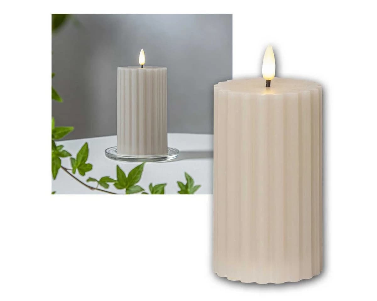 STAR TRADING LED Stumpenkerze STRIPE Beige Echtwachs Timer - Bild 2