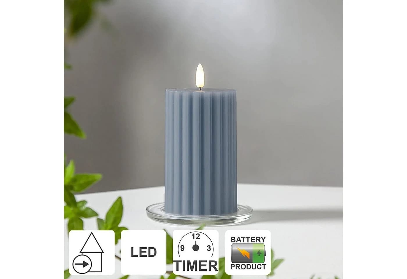 STAR TRADING LED-Kerze Flamme Stripe Blau Rillen-Optik
