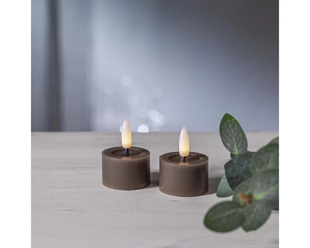 STAR TRADING LED-Teelicht taupe mit Timer und Flackereffekt 2er Set