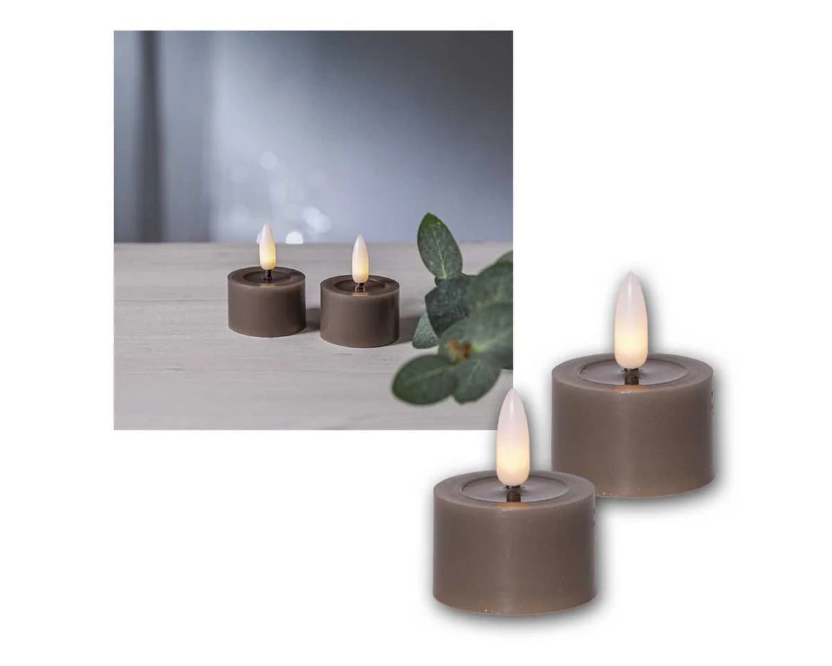 STAR TRADING LED-Teelicht taupe mit Timer und Flackereffekt 2er Set - Bild 2