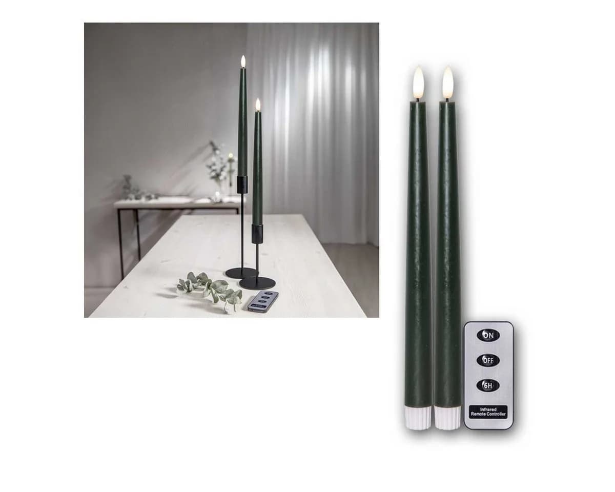 STAR TRADING LED-Stabkerzen FLAMME SLIM Grün 2er Set mit Fernbedienung - Bild 2