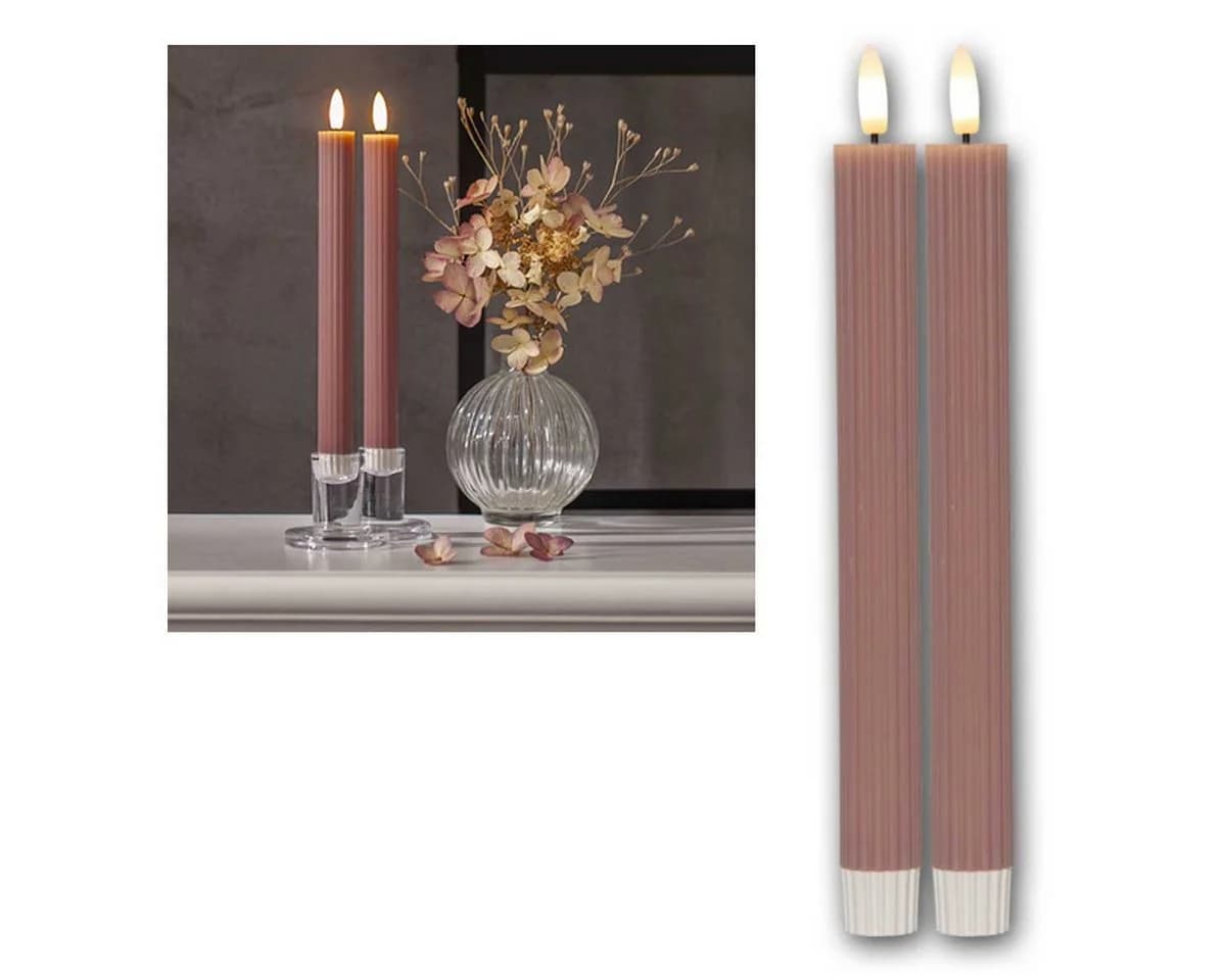 STAR TRADING LED-Stabkerzen STRIPE 2er Set altrosa mit Timer - Bild 2